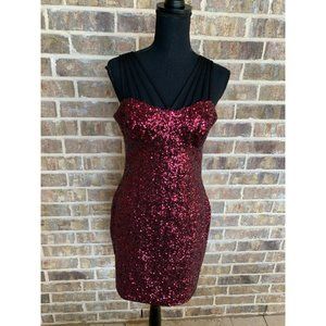 Dress The Population Red Sequin SEXY clubwear formal size Large short strappy
